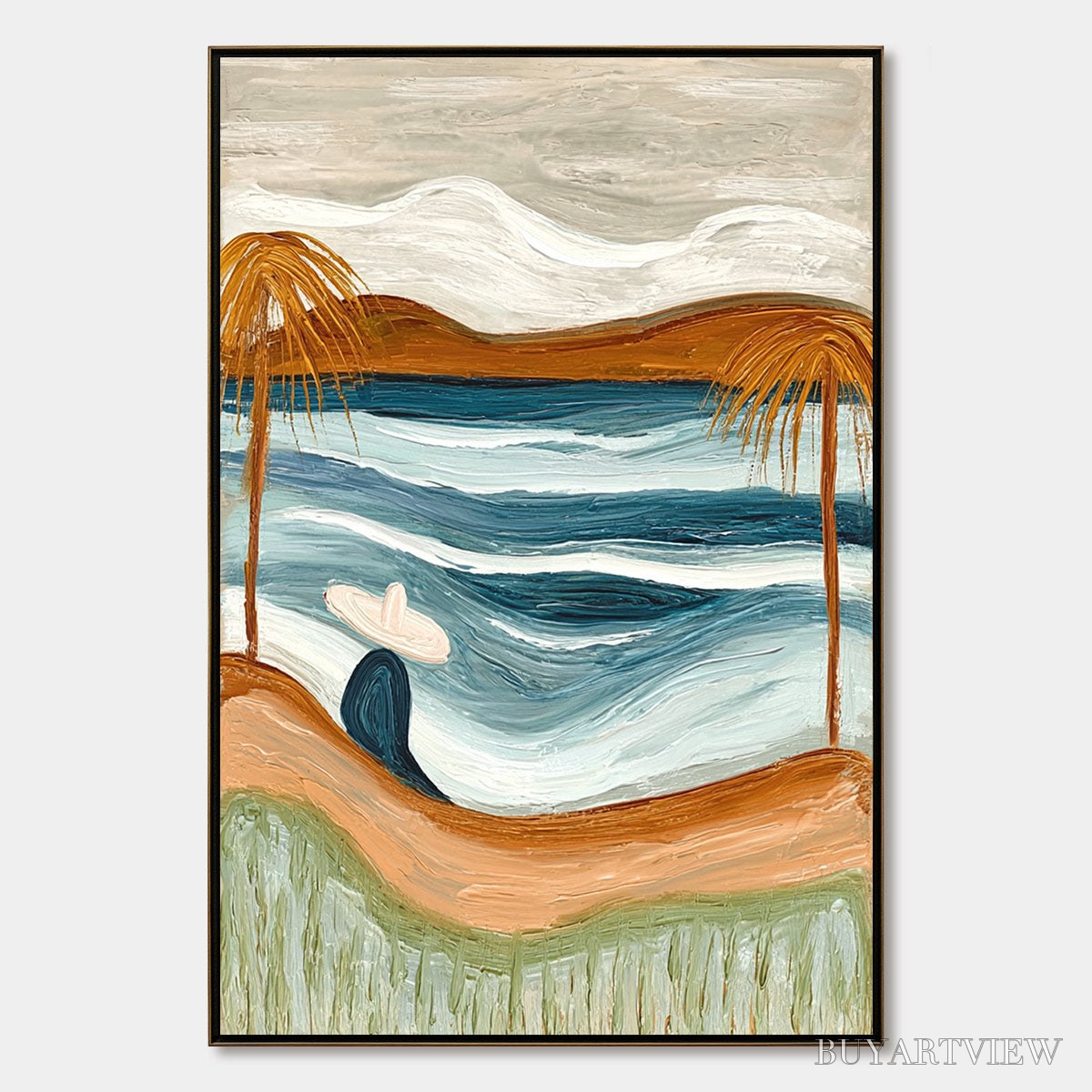 ARTOVITAS Ocean Reverie – Textured Wabi Sabi Style Coastal Landscape Painting - image 1
