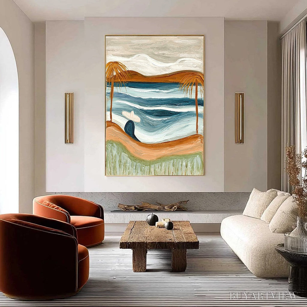 ARTOVITAS Ocean Reverie – Textured Wabi Sabi Style Coastal Landscape Painting - image 2