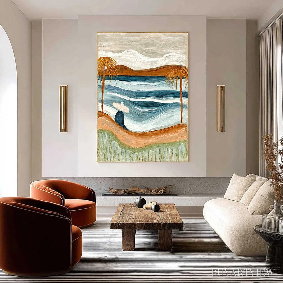 ARTOVITAS Ocean Reverie – Textured Wabi Sabi Style Coastal Landscape Painting - image 2