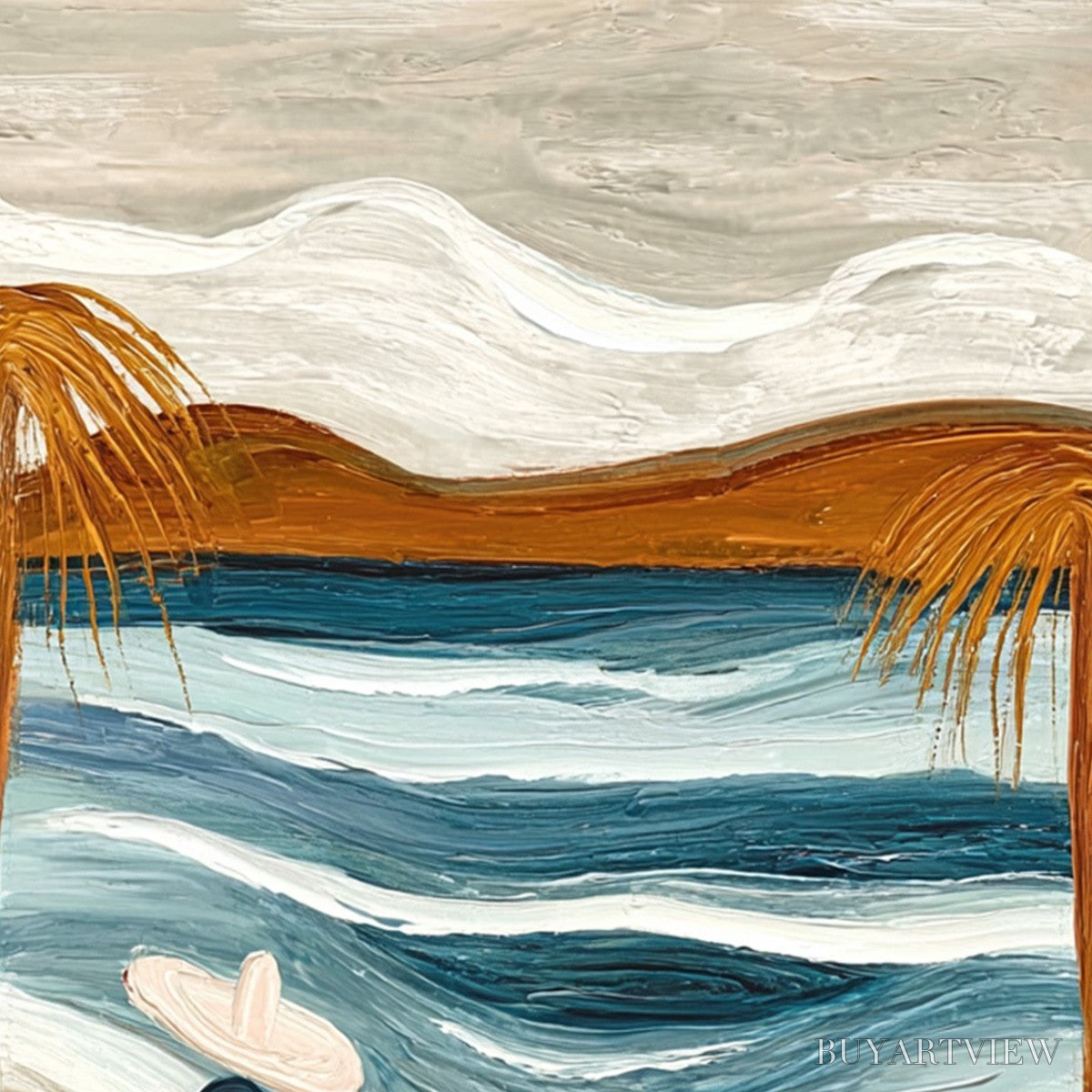 ARTOVITAS Ocean Reverie – Textured Wabi Sabi Style Coastal Landscape Painting - image 3