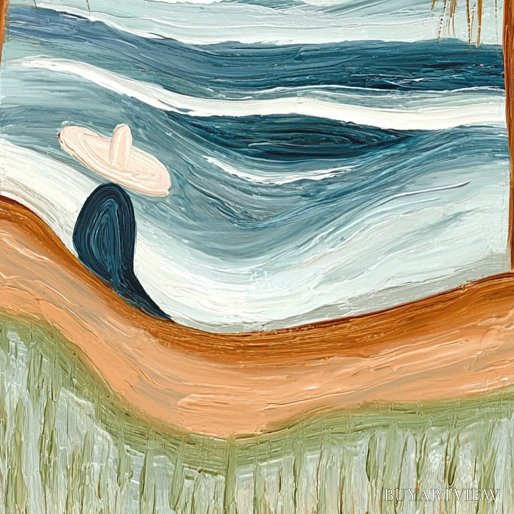 ARTOVITAS Ocean Reverie – Textured Wabi Sabi Style Coastal Landscape Painting - image 5
