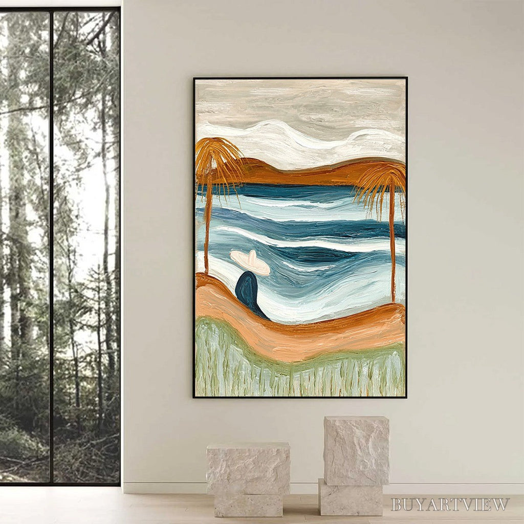 ARTOVITAS Ocean Reverie – Textured Wabi Sabi Style Coastal Landscape Painting - image 6