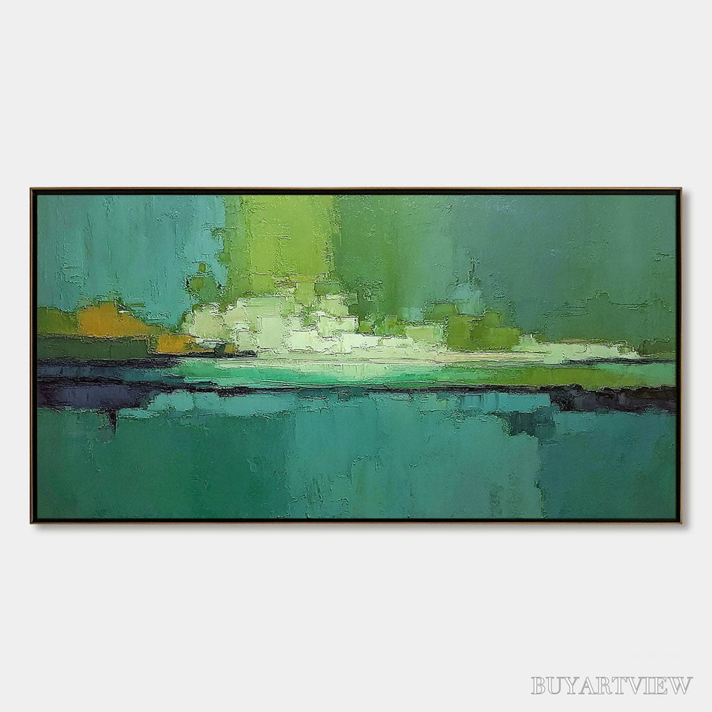 ARTOVITAS Emerald Horizon – Large Textured Abstract Seascape Oil Painting - image 1