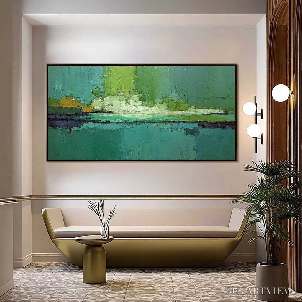 ARTOVITAS Emerald Horizon – Large Textured Abstract Seascape Oil Painting - image 2