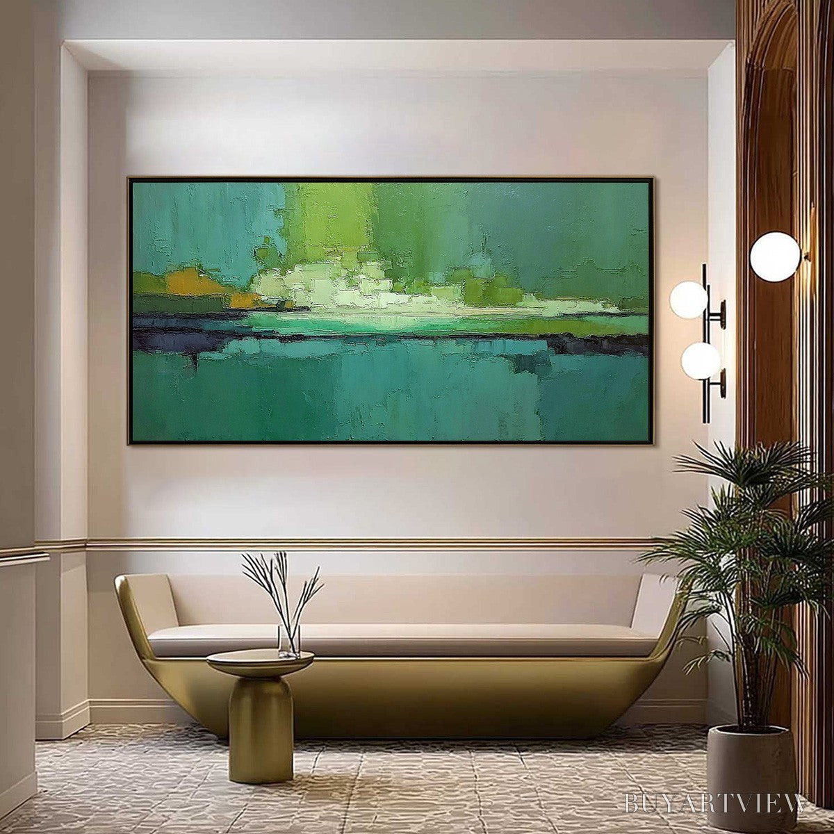 ARTOVITAS Emerald Horizon – Large Textured Abstract Seascape Oil Painting - image 2