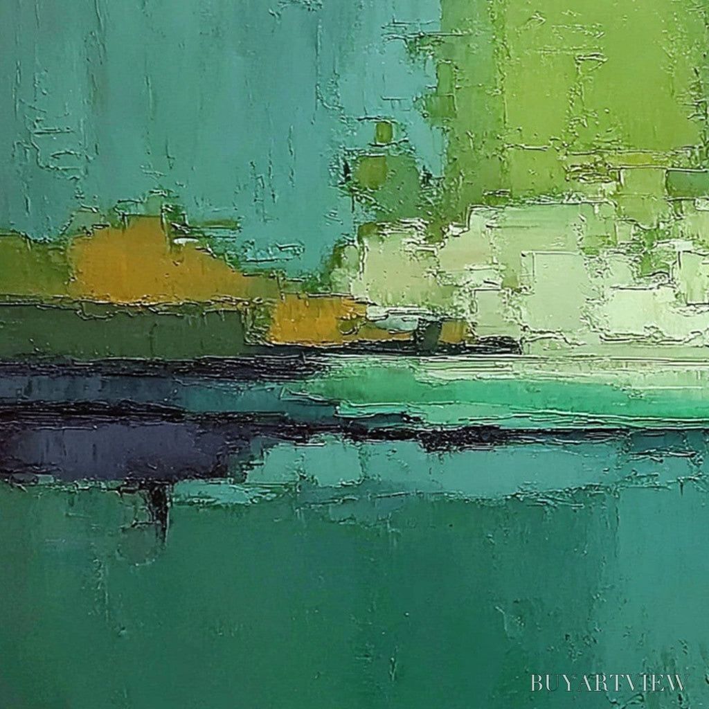 ARTOVITAS Emerald Horizon – Large Textured Abstract Seascape Oil Painting - image 3