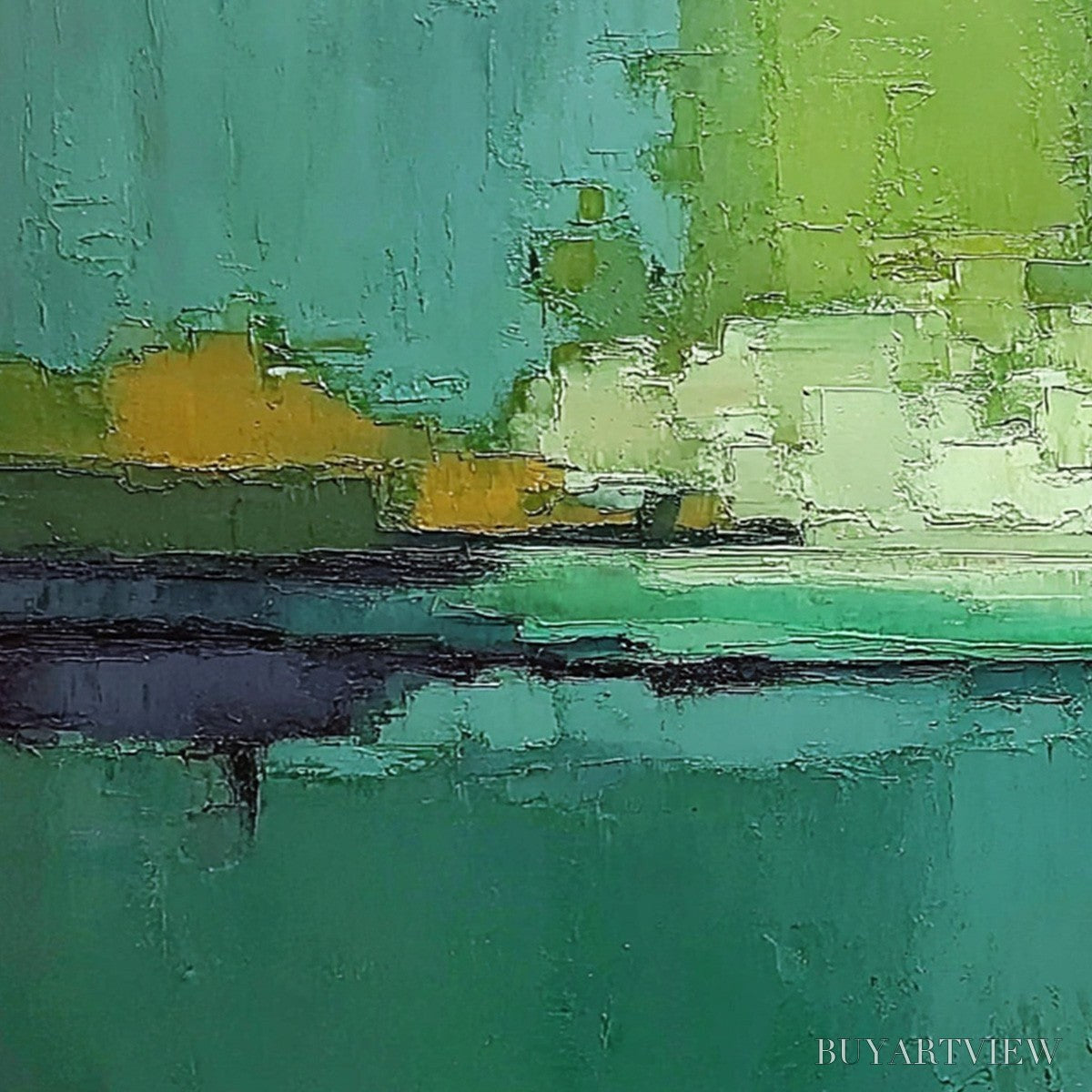 ARTOVITAS Emerald Horizon – Large Textured Abstract Seascape Oil Painting - image 3