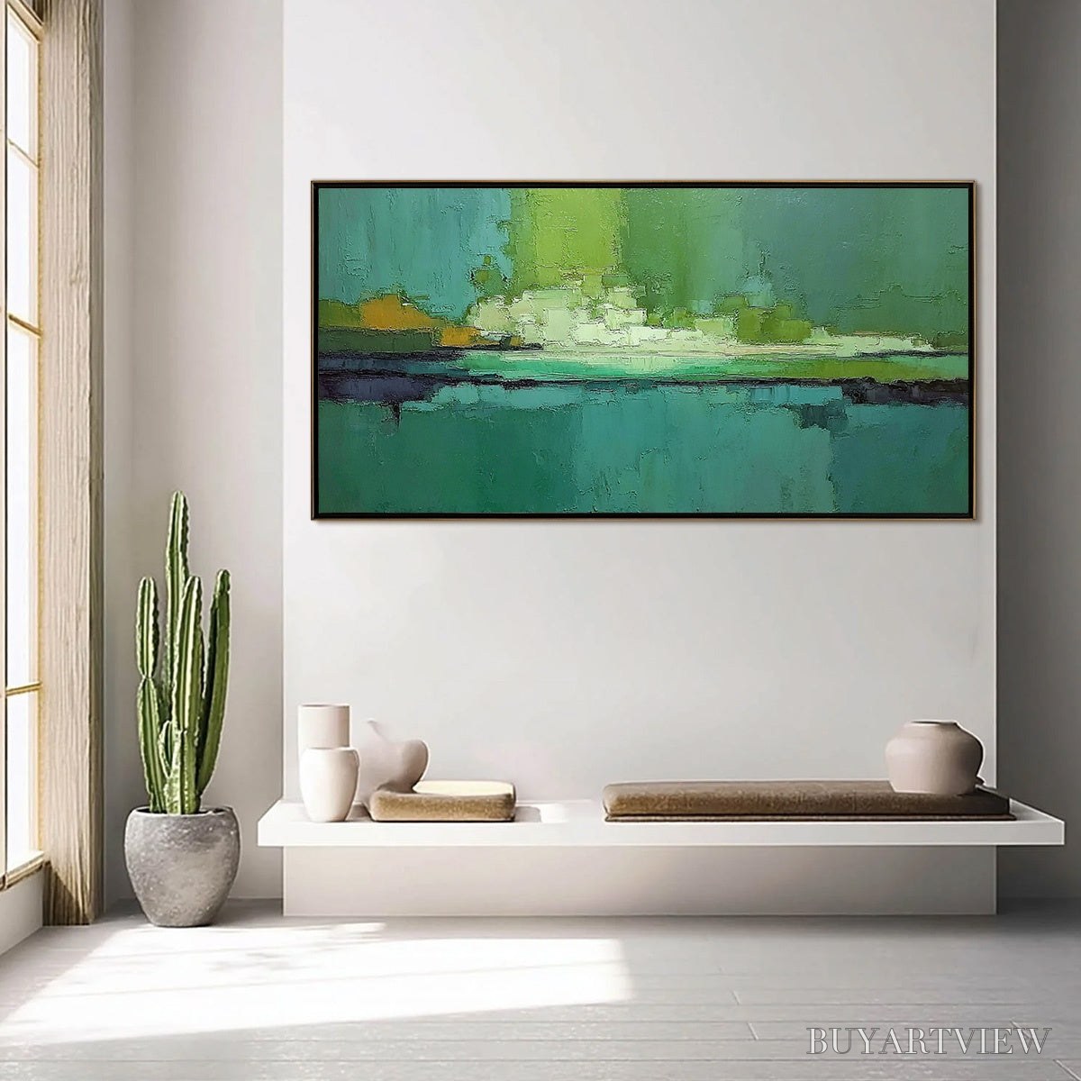 ARTOVITAS Emerald Horizon – Large Textured Abstract Seascape Oil Painting - image 4