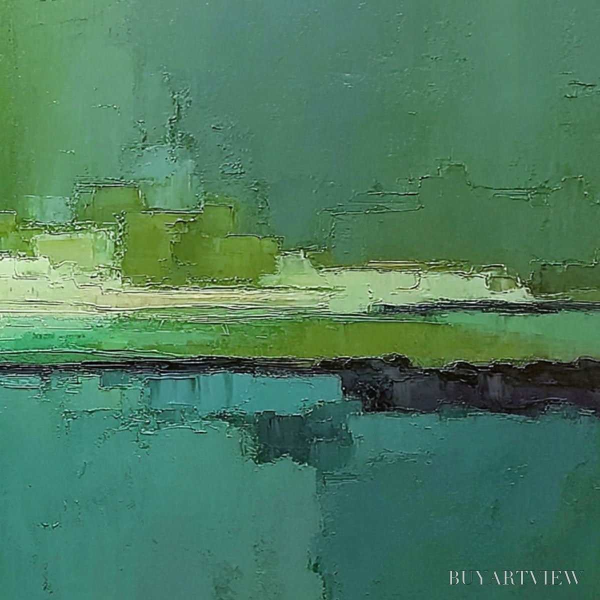 ARTOVITAS Emerald Horizon – Large Textured Abstract Seascape Oil Painting - image 5