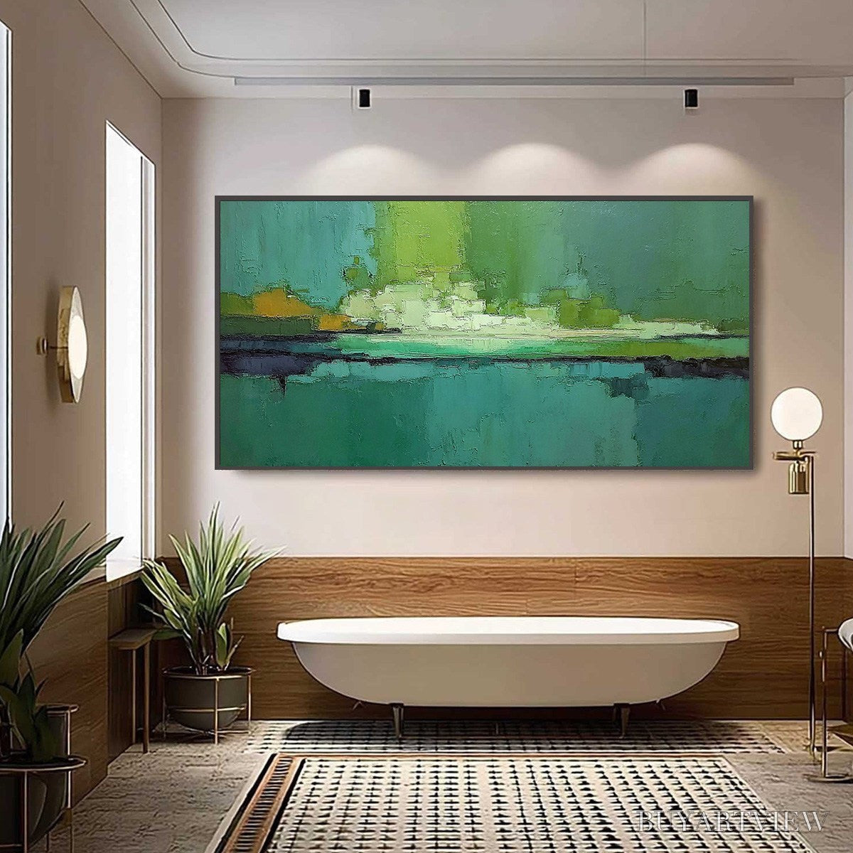 ARTOVITAS Emerald Horizon – Large Textured Abstract Seascape Oil Painting - image 6