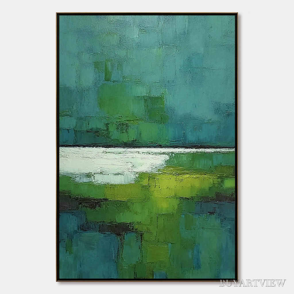 ARTOVITAS Verdant Shore – Textured Green and Teal Abstract Landscape Painting - image 1