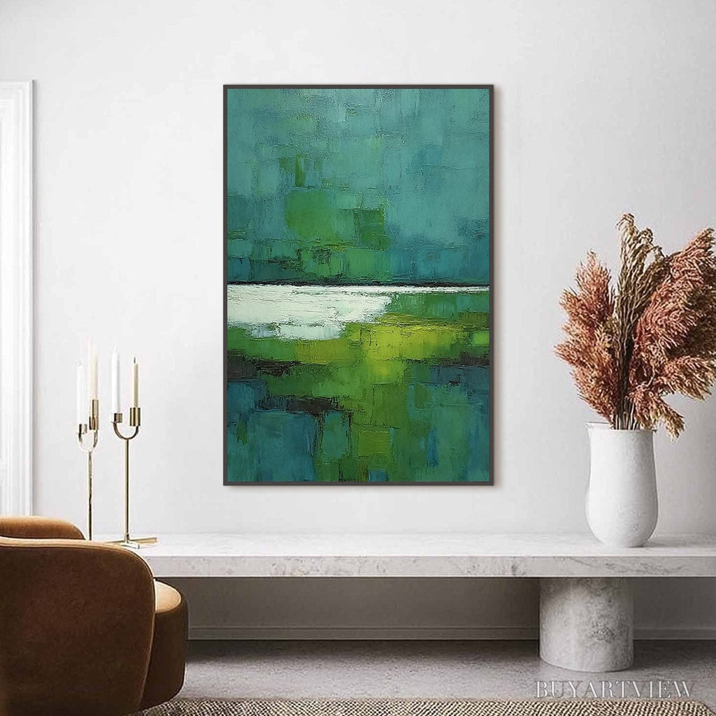 ARTOVITAS Verdant Shore – Textured Green and Teal Abstract Landscape Painting - image 2