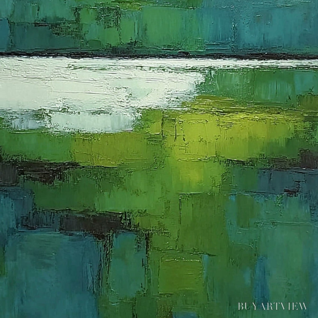 ARTOVITAS Verdant Shore – Textured Green and Teal Abstract Landscape Painting - image 3