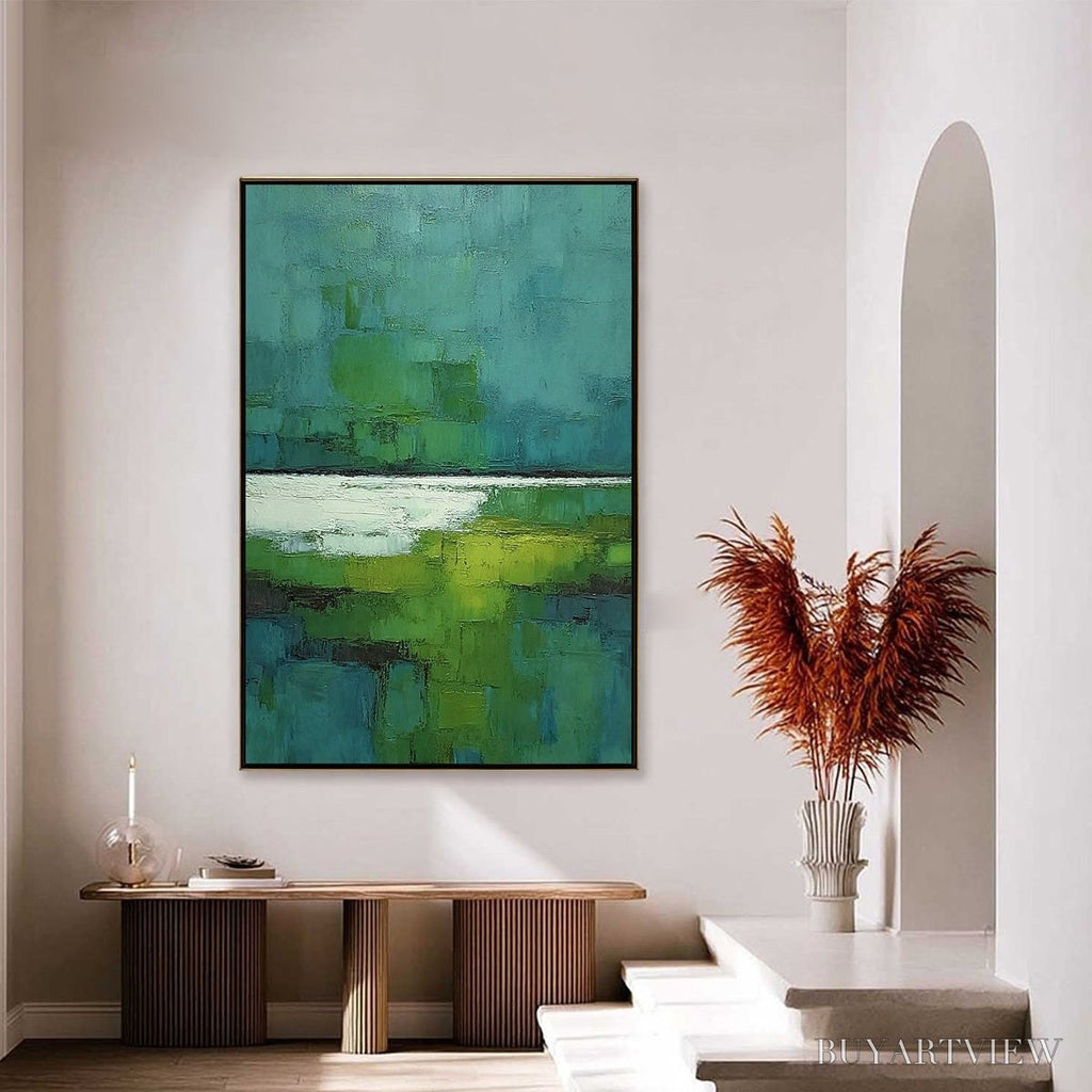 ARTOVITAS Verdant Shore – Textured Green and Teal Abstract Landscape Painting - image 4