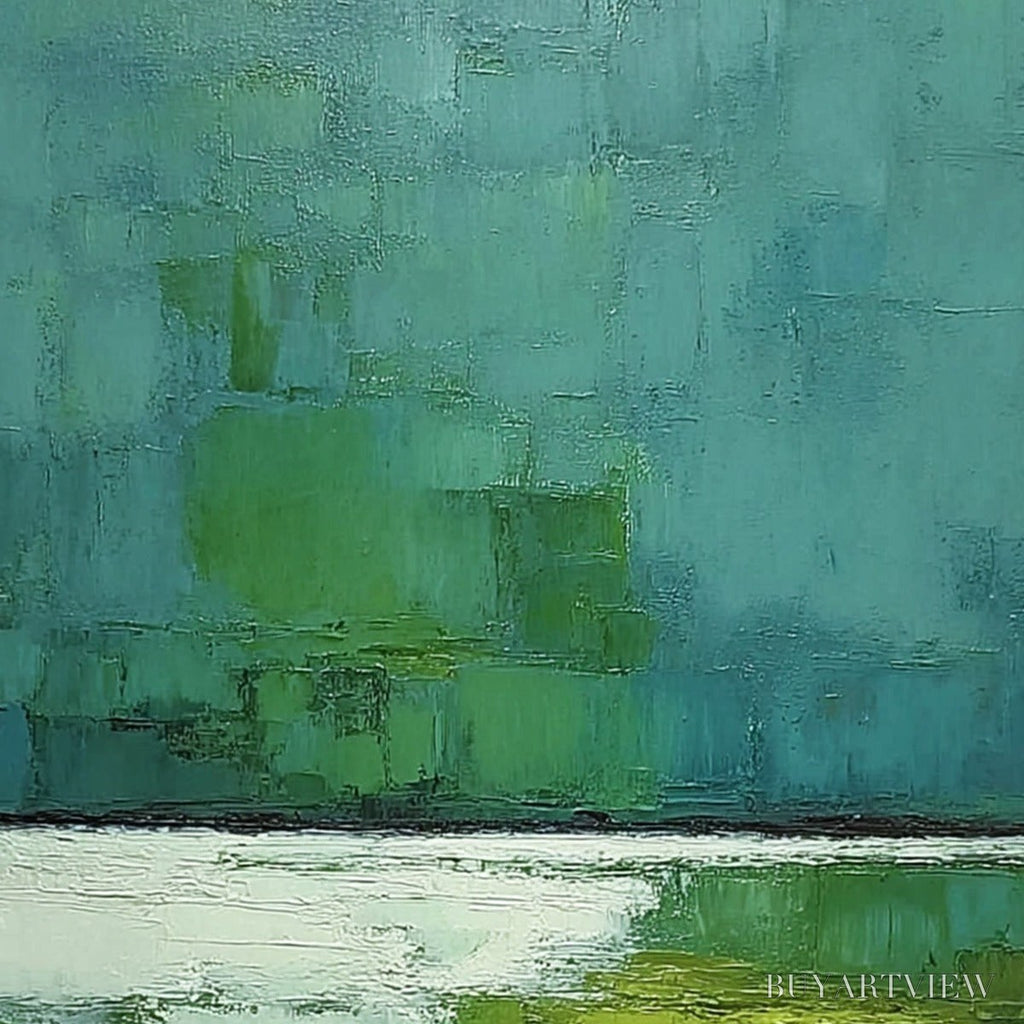 ARTOVITAS Verdant Shore – Textured Green and Teal Abstract Landscape Painting - image 5