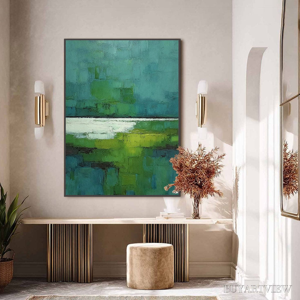 ARTOVITAS Verdant Shore – Textured Green and Teal Abstract Landscape Painting - image 6