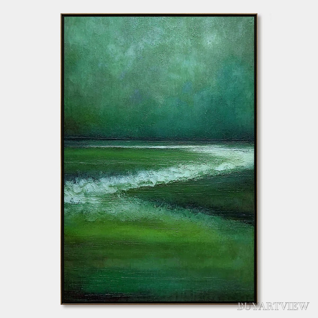 ARTOVITAS Emerald Tide – Textured Wabi Sabi Abstract Seascape Painting - image 1