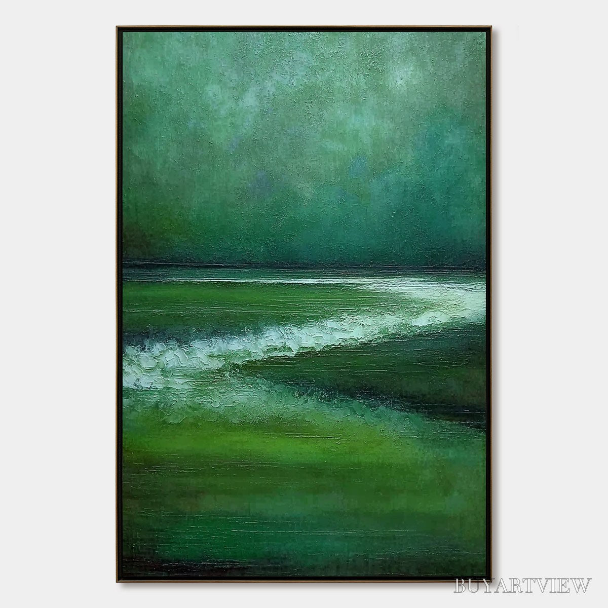 ARTOVITAS Emerald Tide – Textured Wabi Sabi Abstract Seascape Painting - image 1