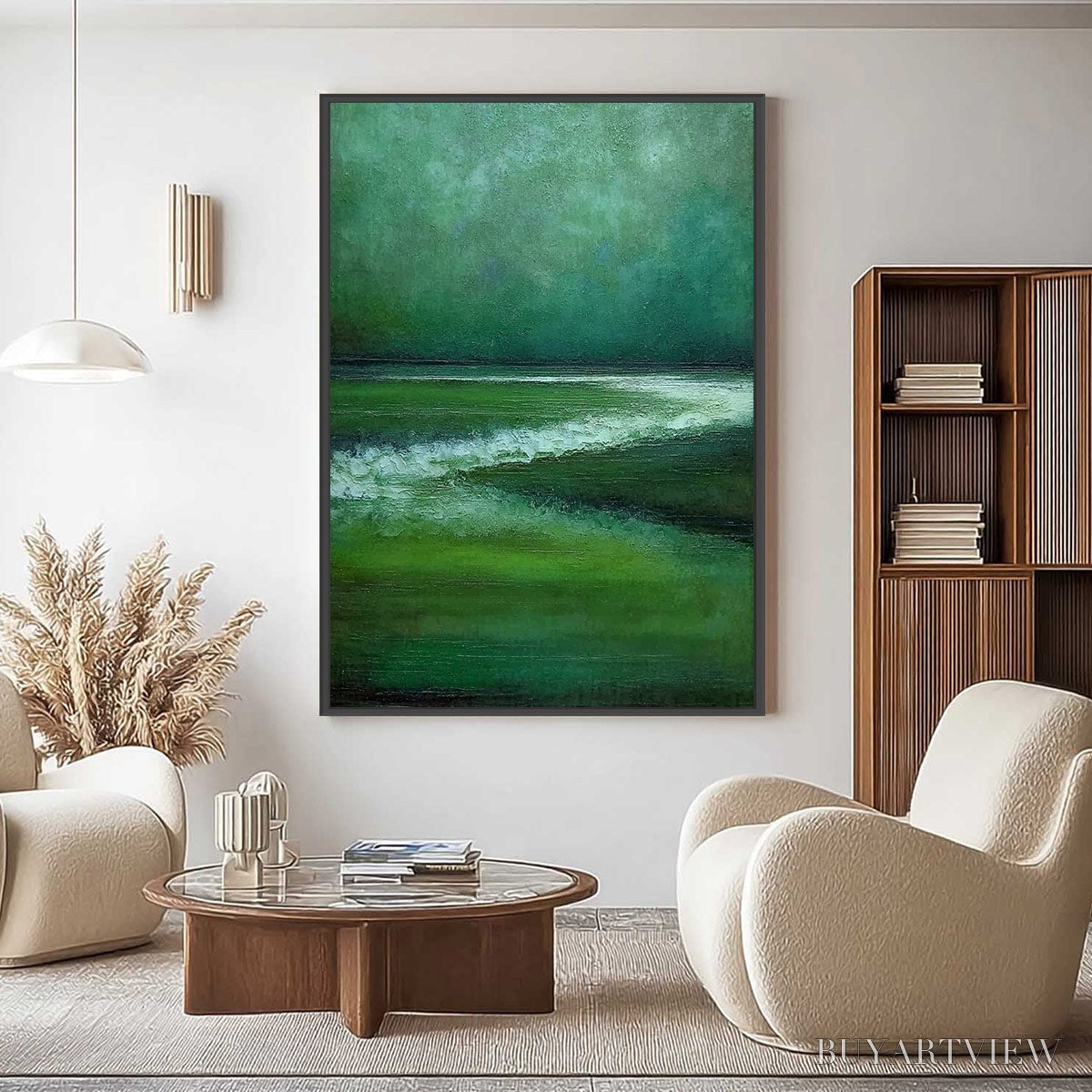 ARTOVITAS Emerald Tide – Textured Wabi Sabi Abstract Seascape Painting - image 2
