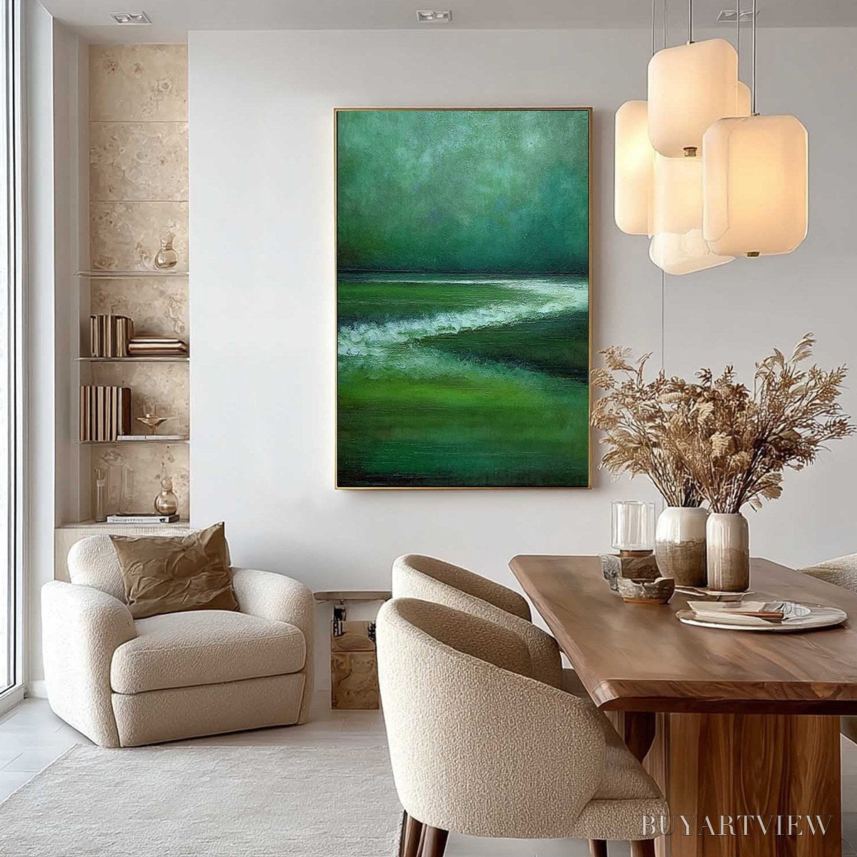 ARTOVITAS Emerald Tide – Textured Wabi Sabi Abstract Seascape Painting - image 4
