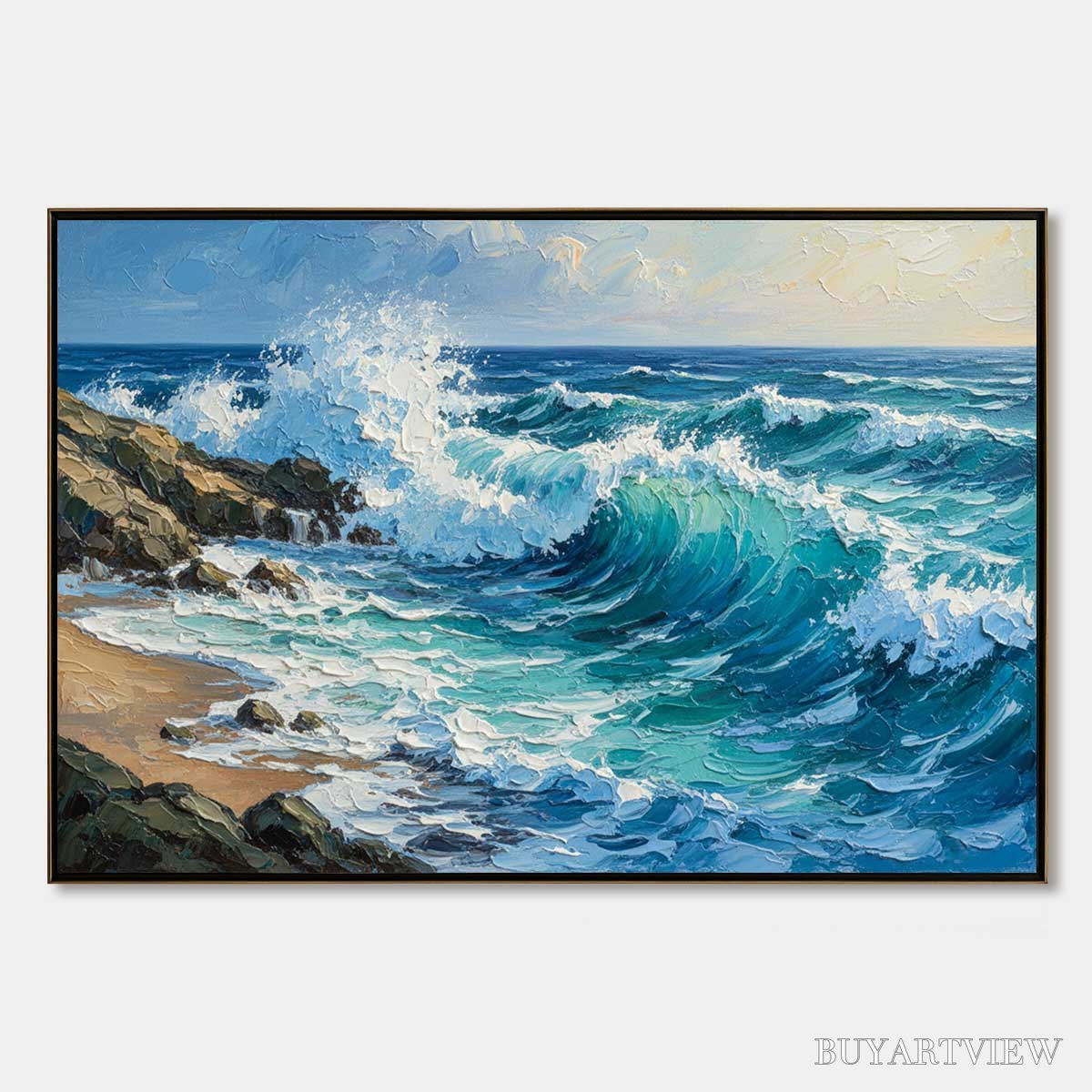 ARTOVITAS Aegean Crest – Textured Crashing Ocean Wave Oil Painting - image 1