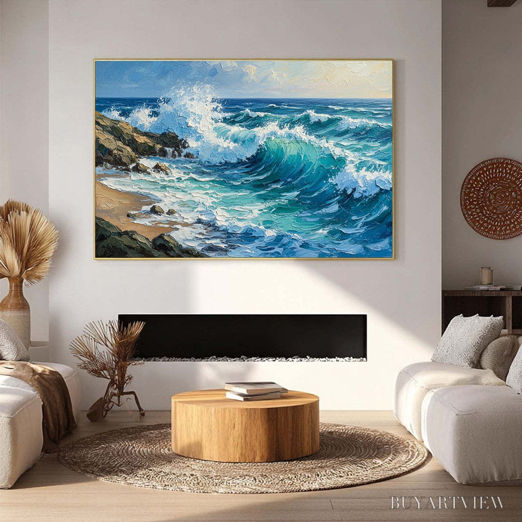 ARTOVITAS Aegean Crest – Textured Crashing Ocean Wave Oil Painting - image 2