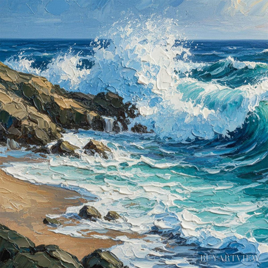 ARTOVITAS Aegean Crest – Textured Crashing Ocean Wave Oil Painting - image 3