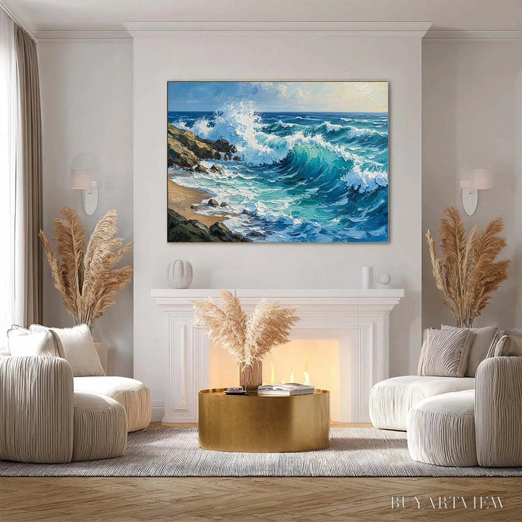 ARTOVITAS Aegean Crest – Textured Crashing Ocean Wave Oil Painting - image 4