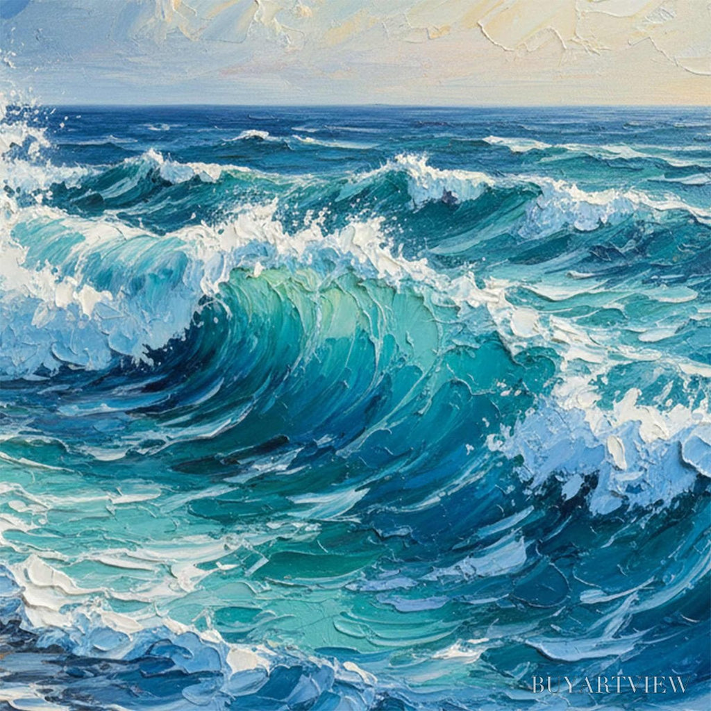 ARTOVITAS Aegean Crest – Textured Crashing Ocean Wave Oil Painting - image 5