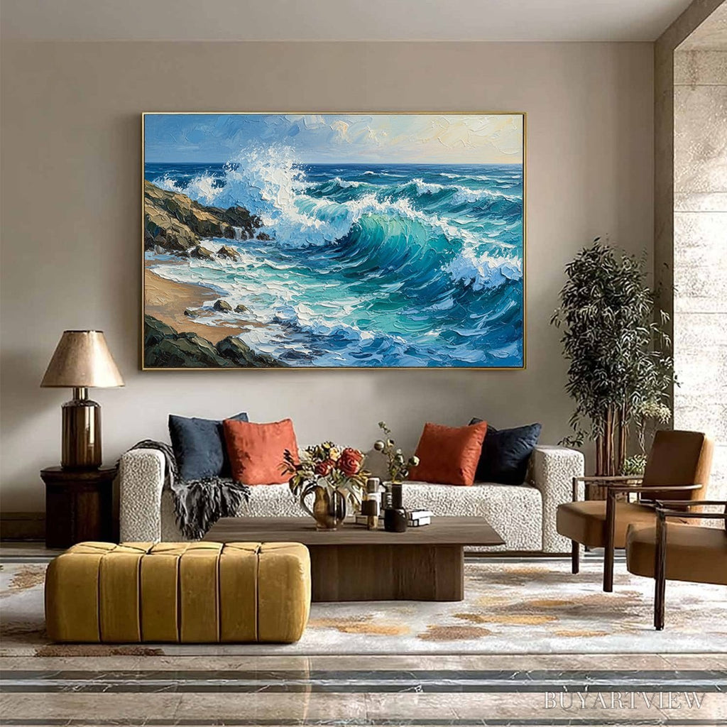 ARTOVITAS Aegean Crest – Textured Crashing Ocean Wave Oil Painting - image 6