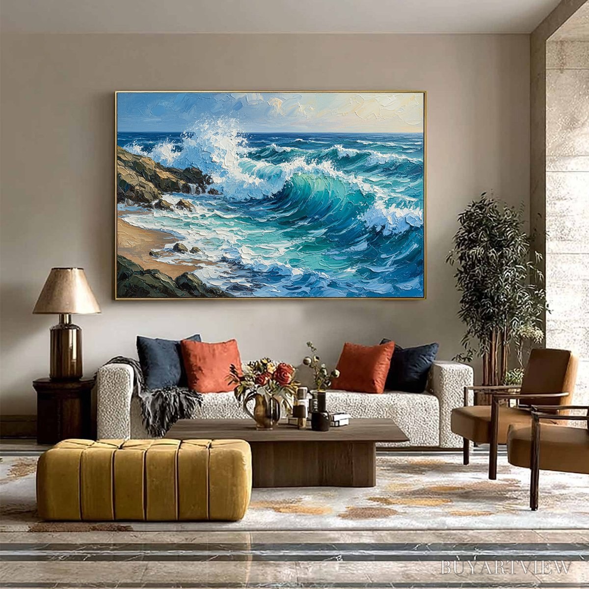 ARTOVITAS Aegean Crest – Textured Crashing Ocean Wave Oil Painting - image 6