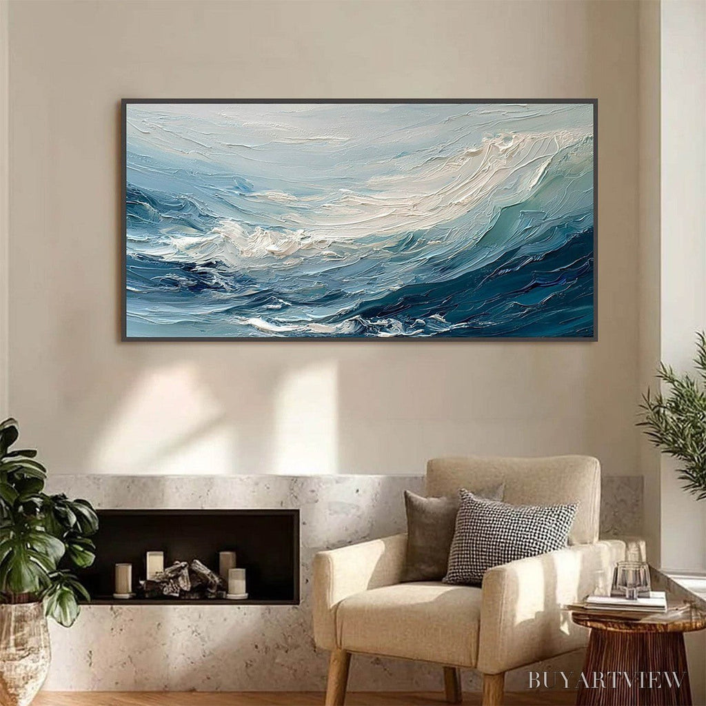 ARTOVITAS Aegean Surge – Textured Abstract Ocean Wave Painting - image 2
