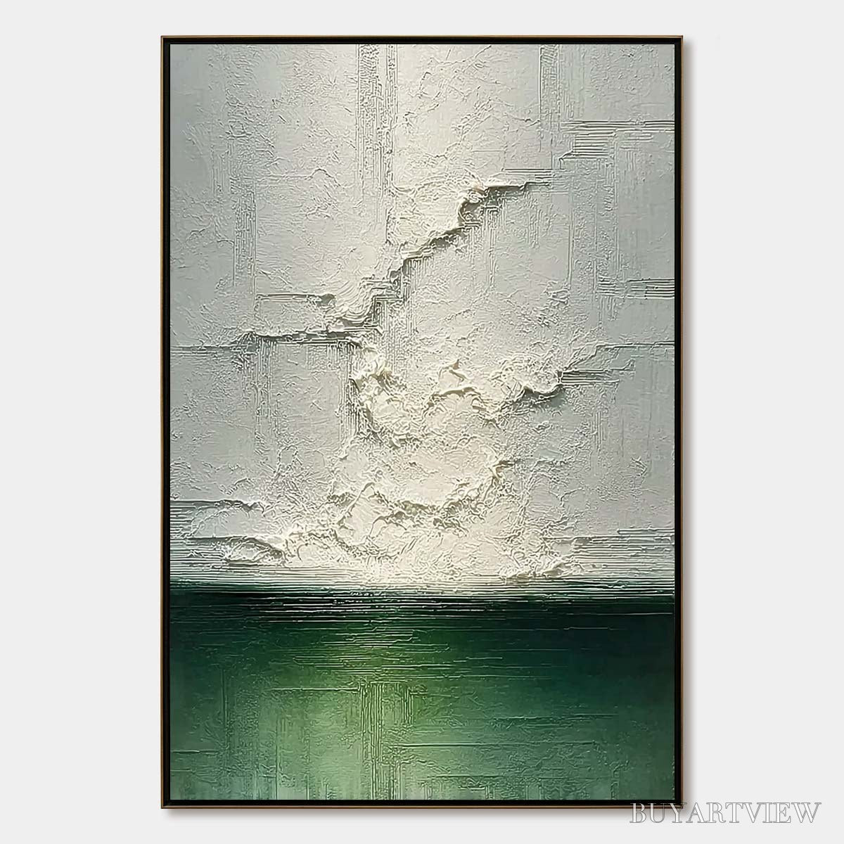 ARTOVITAS Emerald Horizon – Heavily Textured Wabi Sabi Abstract Seascape Painting - image 1