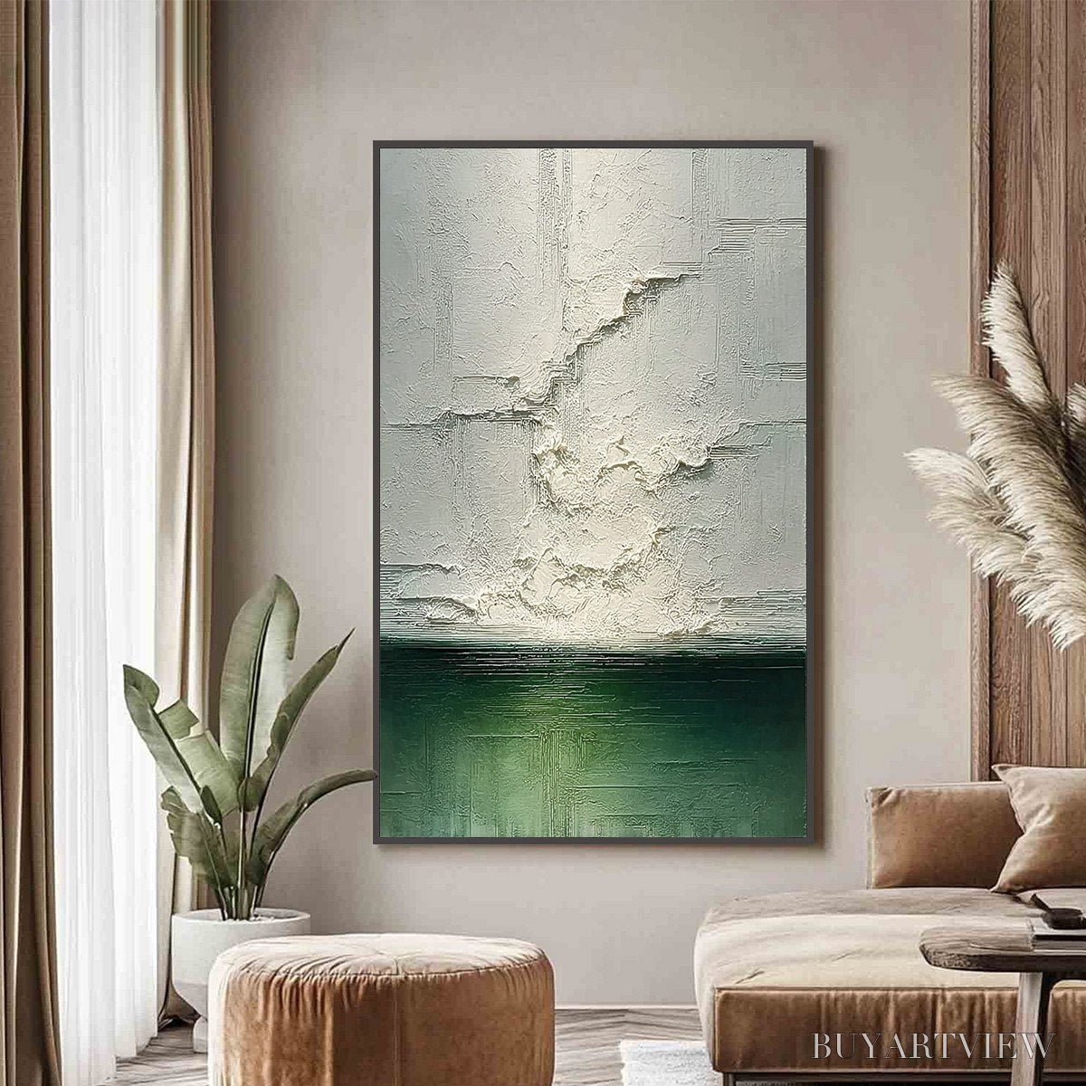 ARTOVITAS Emerald Horizon – Heavily Textured Wabi Sabi Abstract Seascape Painting - image 2