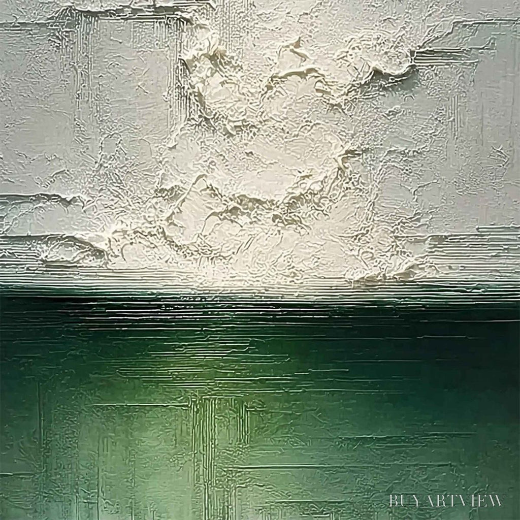 ARTOVITAS Emerald Horizon – Heavily Textured Wabi Sabi Abstract Seascape Painting - image 3