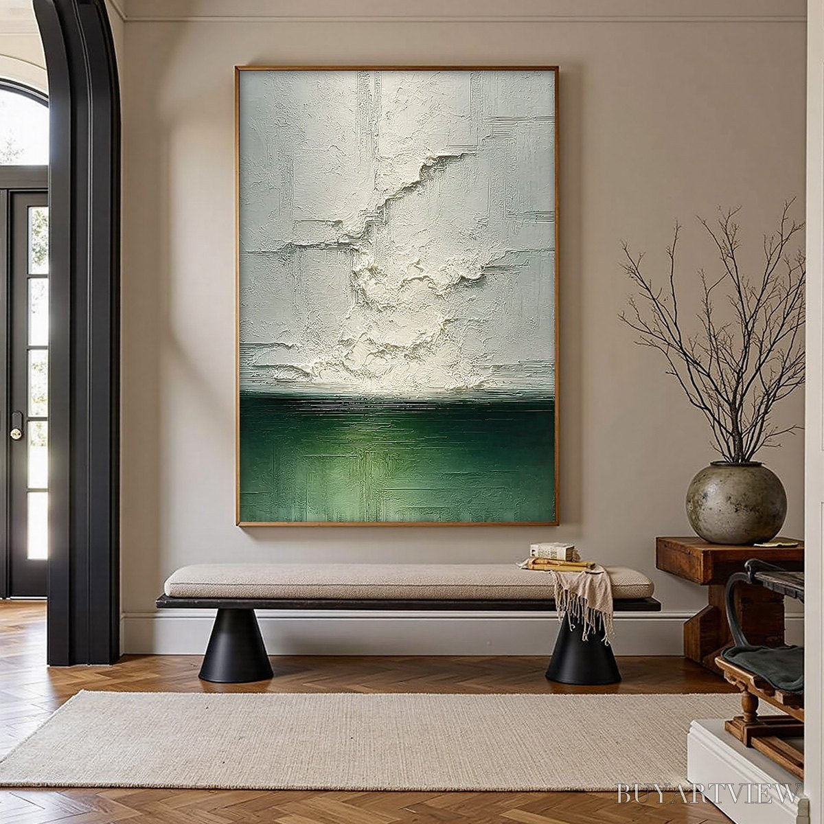 ARTOVITAS Emerald Horizon – Heavily Textured Wabi Sabi Abstract Seascape Painting - image 4