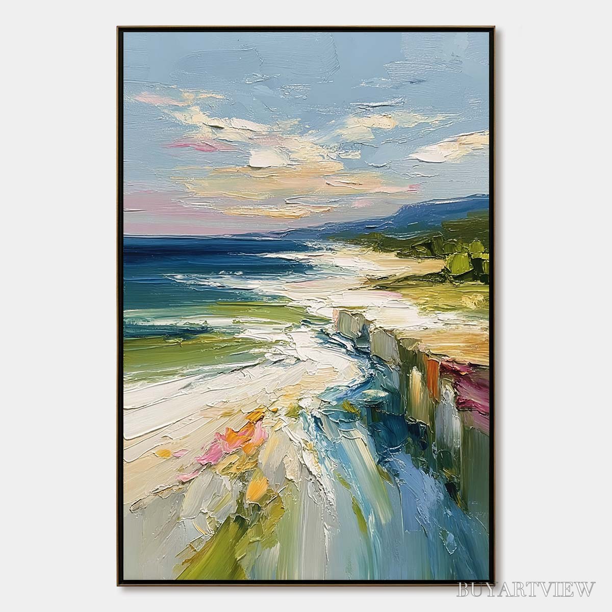 ARTOVITAS Coastal Embrace – Textured Impasto Seascape Oil Painting for Wall Decor - image 1