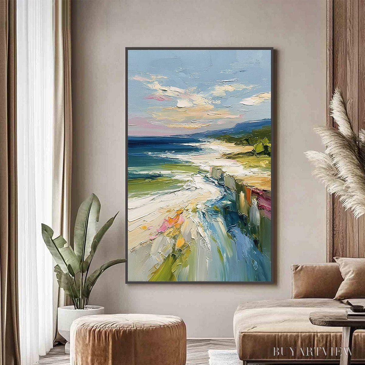 ARTOVITAS Coastal Embrace – Textured Impasto Seascape Oil Painting for Wall Decor - image 2