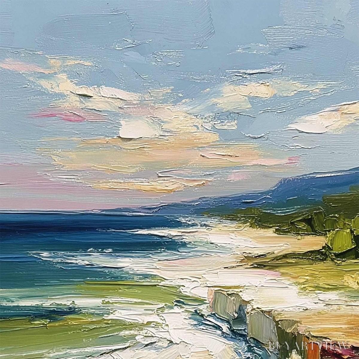 ARTOVITAS Coastal Embrace – Textured Impasto Seascape Oil Painting for Wall Decor - image 3
