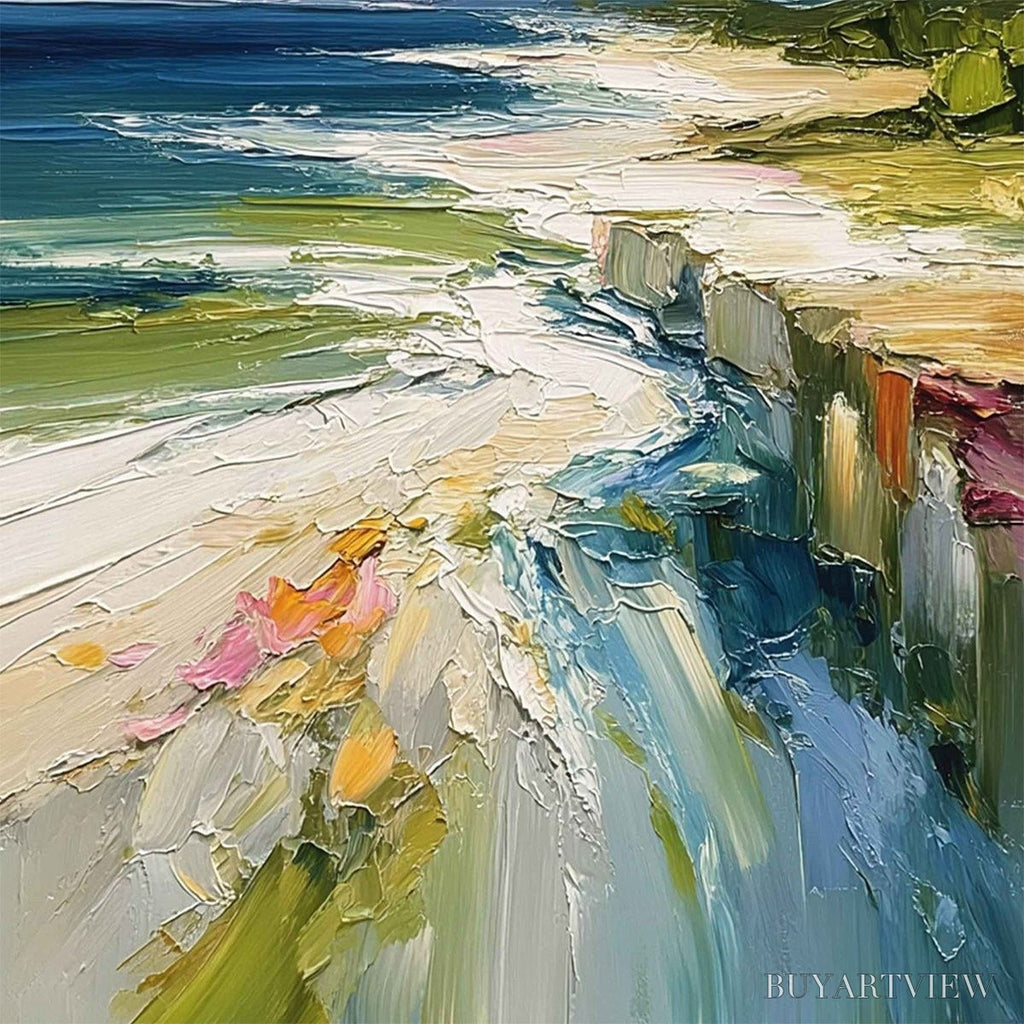 ARTOVITAS Coastal Embrace – Textured Impasto Seascape Oil Painting for Wall Decor - image 5