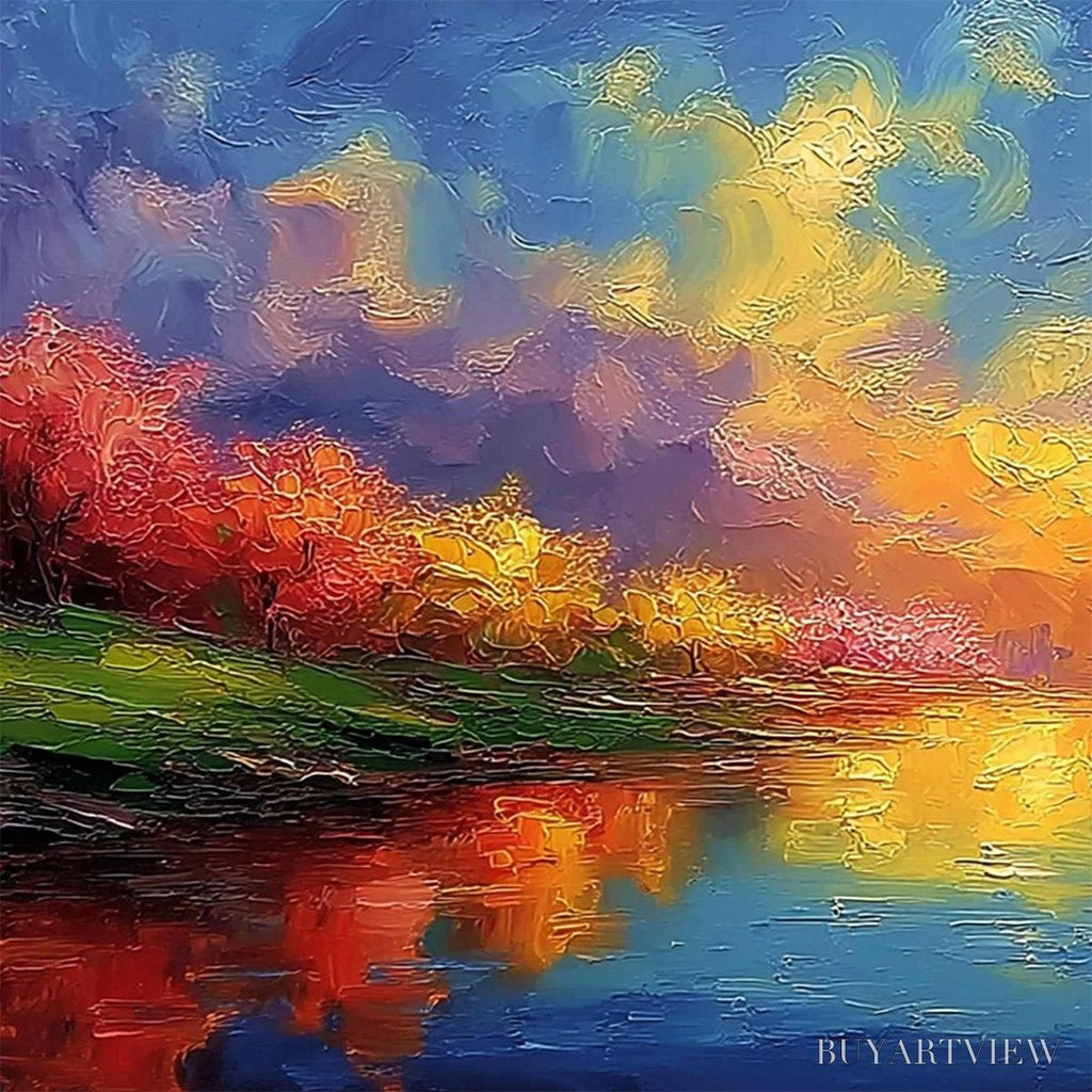 ARTOVITAS Vibrant Horizon – Textured Impasto Cityscape Sunset Painting - image 3