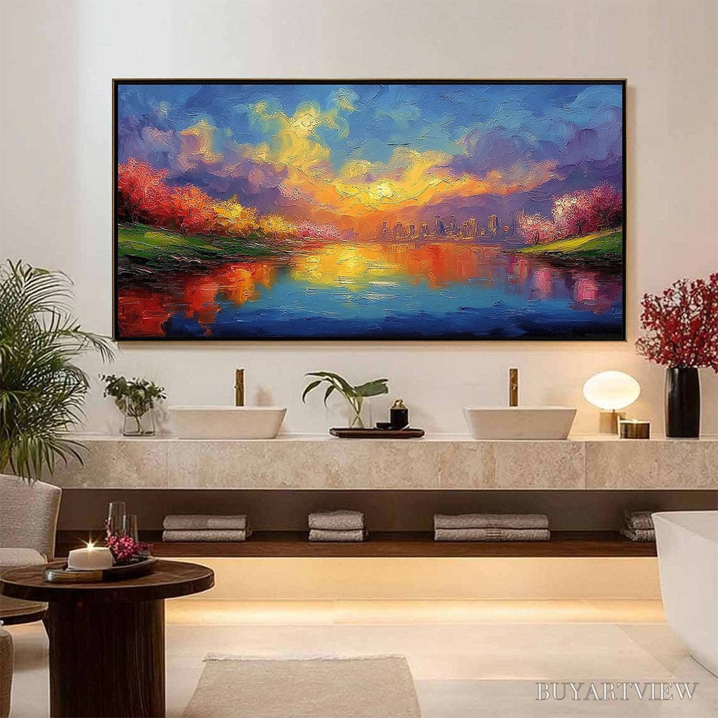 ARTOVITAS Vibrant Horizon – Textured Impasto Cityscape Sunset Painting - image 6