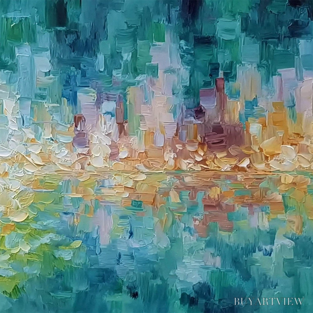 ARTOVITAS Verdant Echo – Textured Impasto Painting of a Lakeside Reflection - image 5