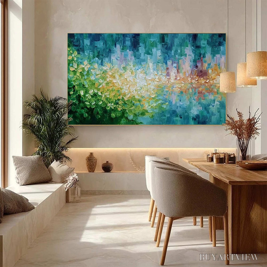 ARTOVITAS Verdant Echo – Textured Impasto Painting of a Lakeside Reflection - image 6