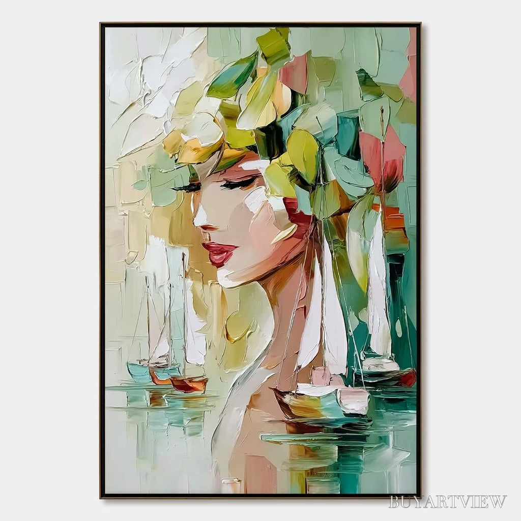 ARTOVITAS Ocean'S Muse – Textured Palette Knife Portrait Painting with Seascape - image 1