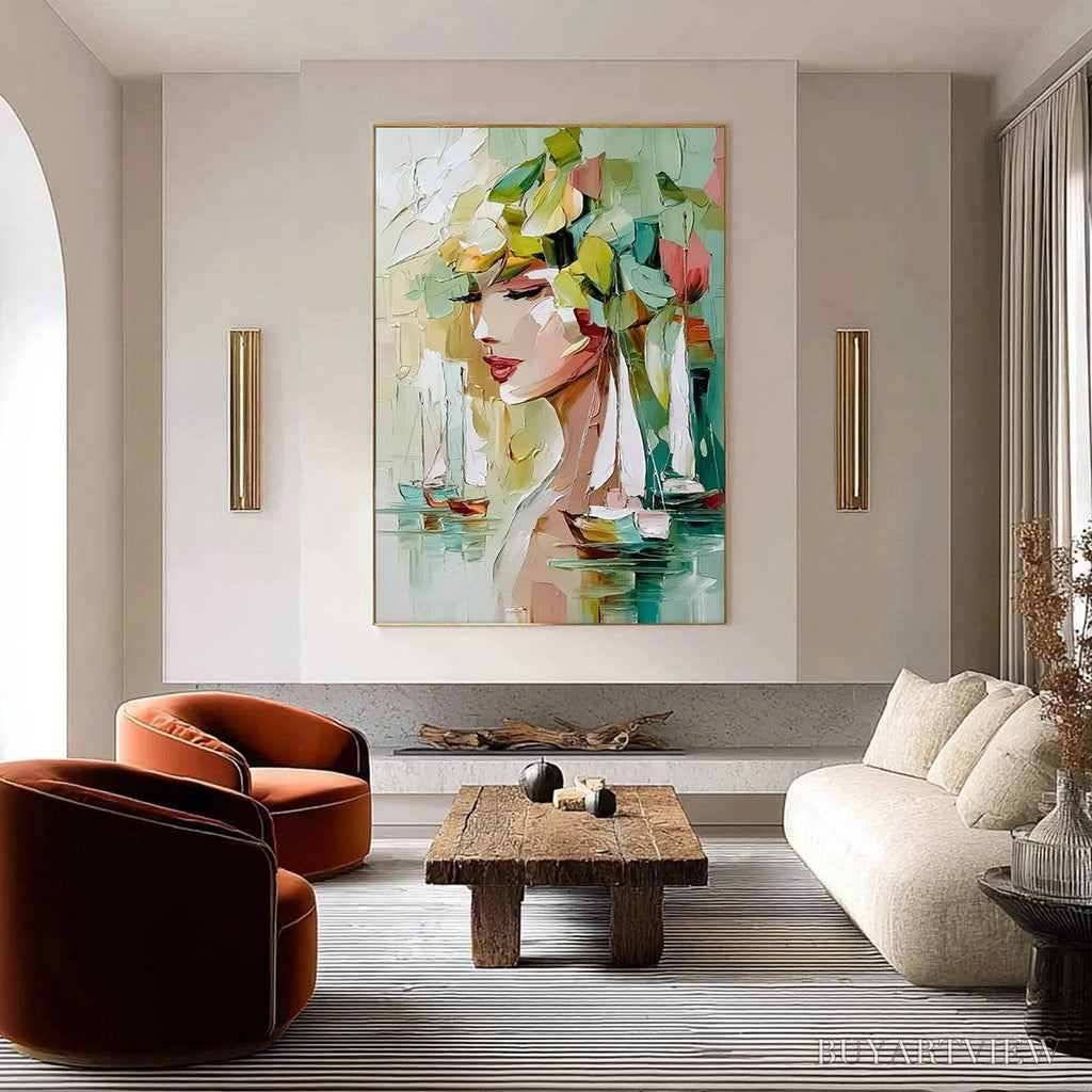 ARTOVITAS Ocean'S Muse – Textured Palette Knife Portrait Painting with Seascape - image 2