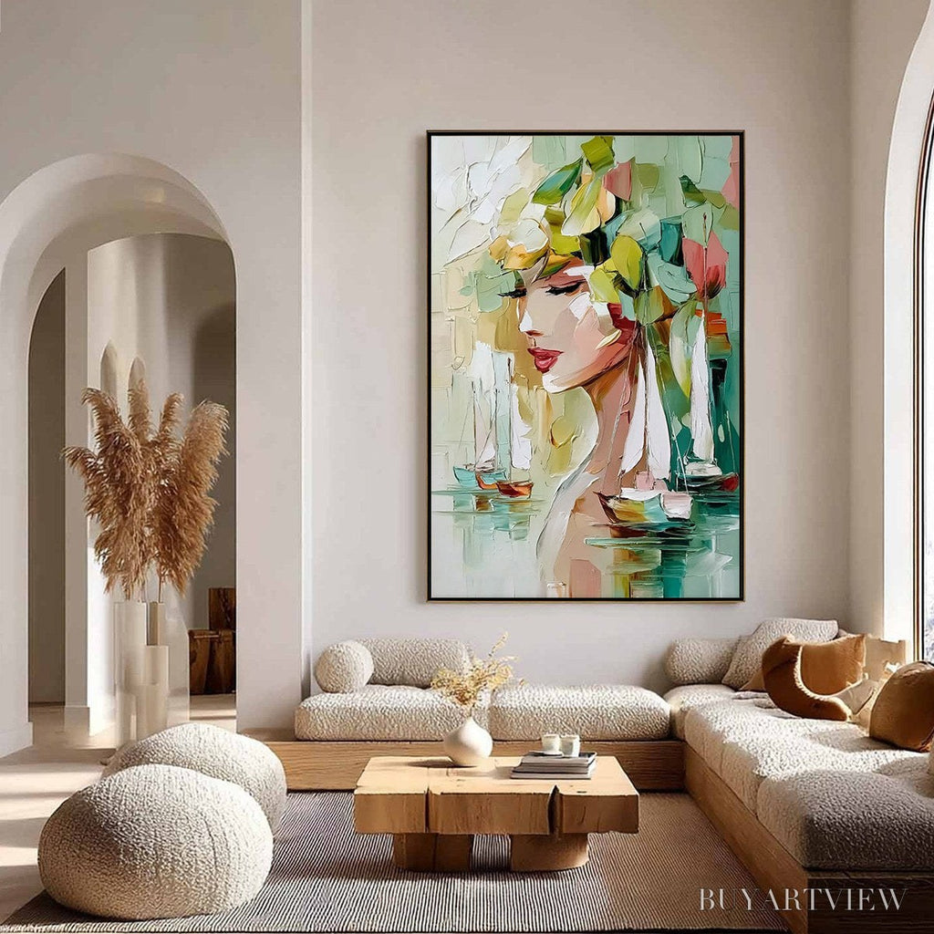 ARTOVITAS Ocean'S Muse – Textured Palette Knife Portrait Painting with Seascape - image 4