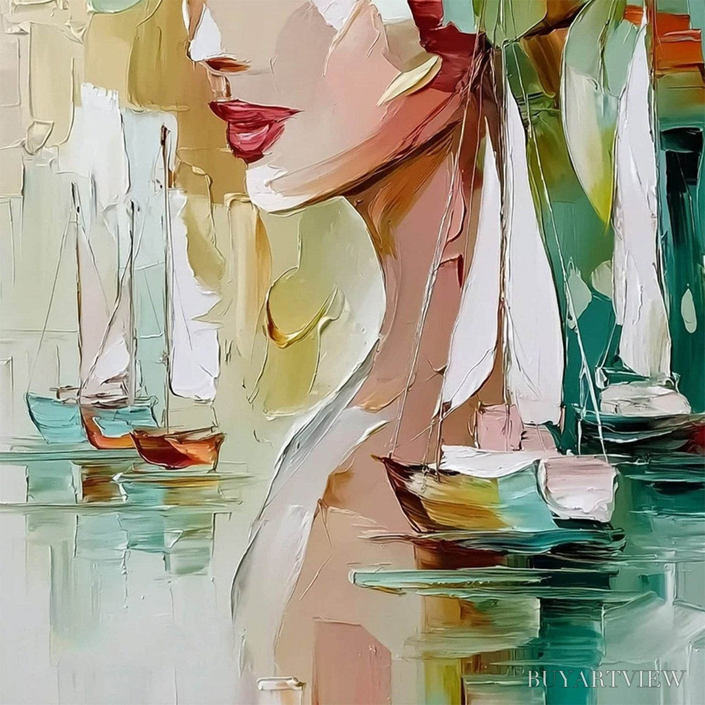 ARTOVITAS Ocean'S Muse – Textured Palette Knife Portrait Painting with Seascape - image 5