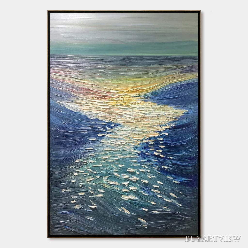 ARTOVITAS Golden Reflection – Textured Impasto Seascape Oil Painting of Ocean Sunset - image 1