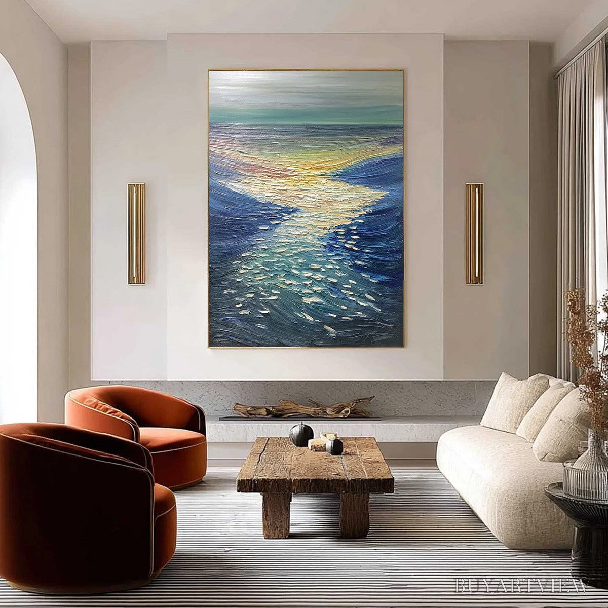 ARTOVITAS Golden Reflection – Textured Impasto Seascape Oil Painting of Ocean Sunset - image 2
